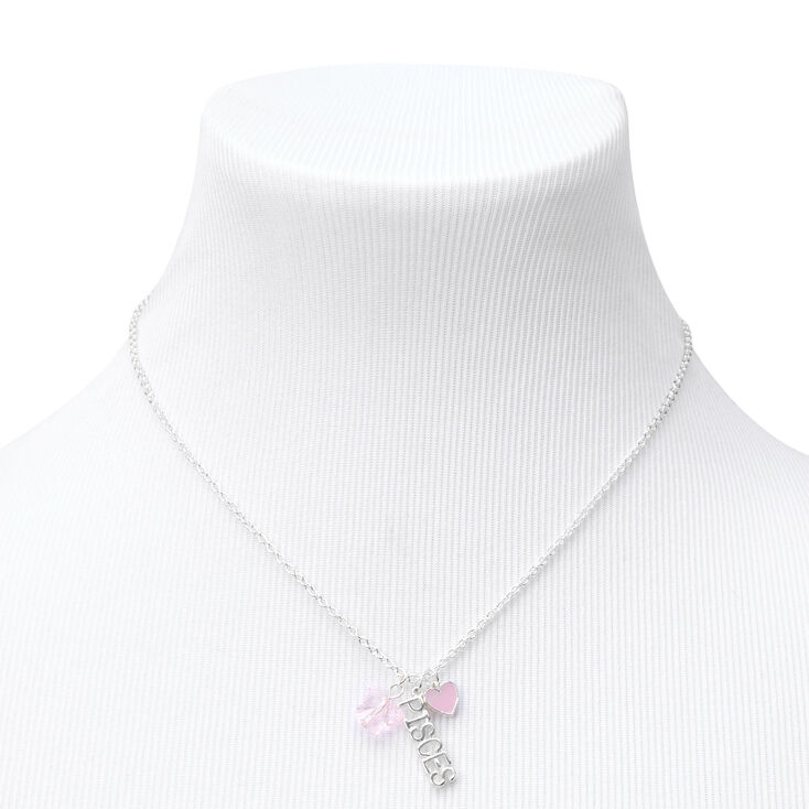 Silver Zodiac Charm Pendant Necklace - Pisces,