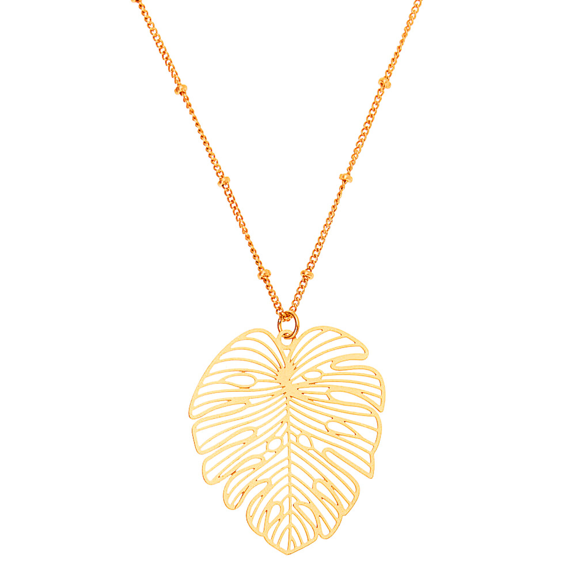 Gold Palm Leaf Long Pendant Necklace Icing Us