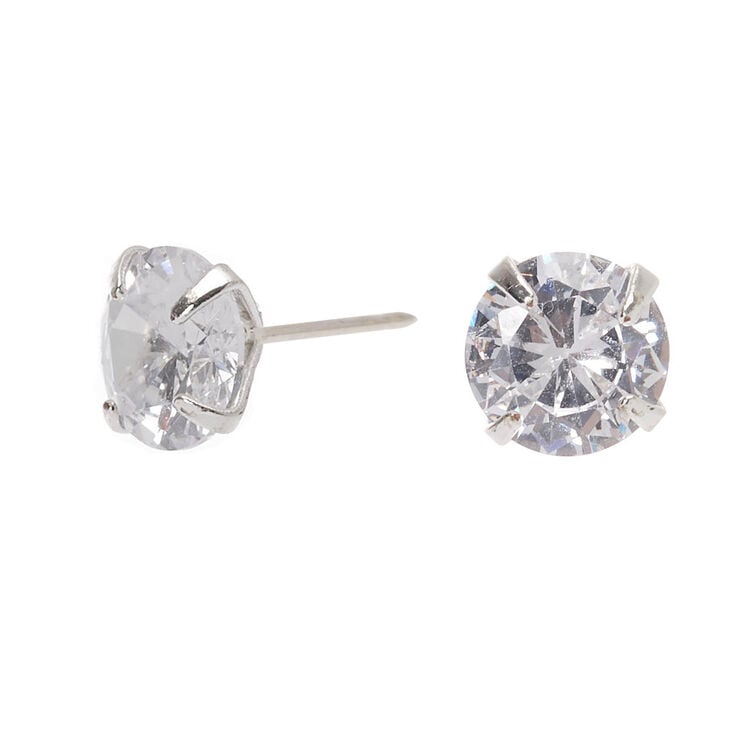 Silver Cubic Zirconia 7MM Round Stud Earrings,