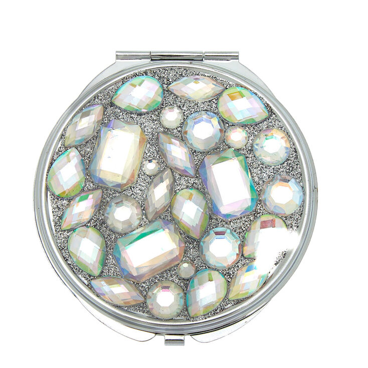 Glitter Large Gem Compact Mirror - Silver,