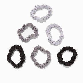 Shades of Gray Skinny Silky Hair Scrunchies - 6 Pack,