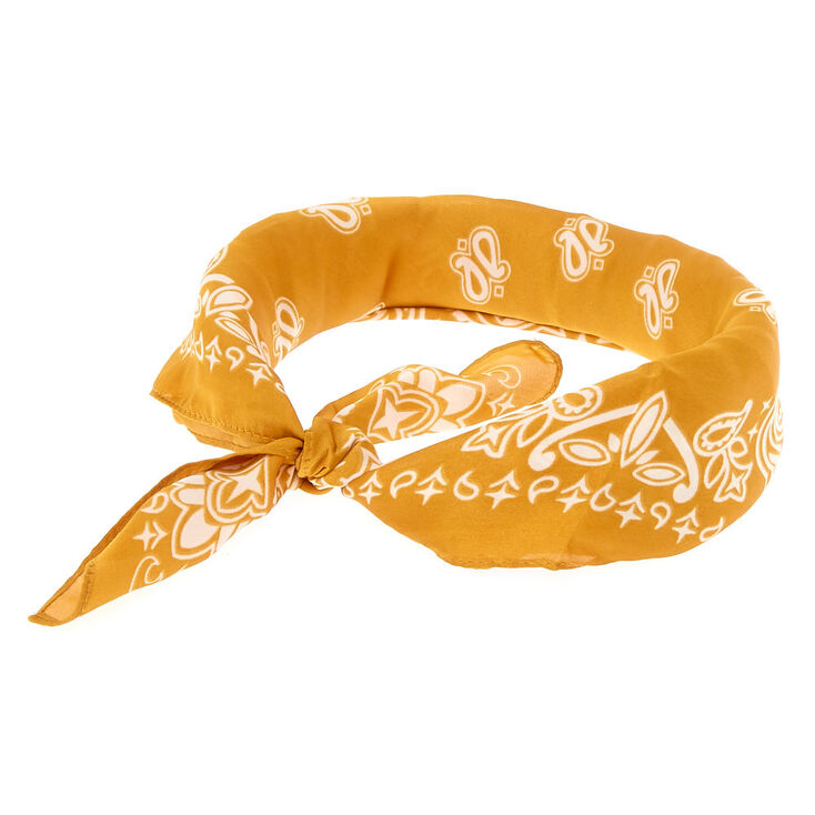 Silky Paisley Knotted Bandana Headwrap - Mustard,