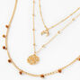 Gold Wooden Horn Multi Strand Chain Necklace Set - Brown, 2 Pack,
