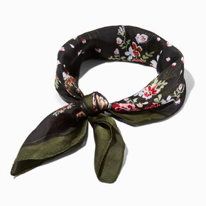 Black and Green Silky Floral Headwrap,