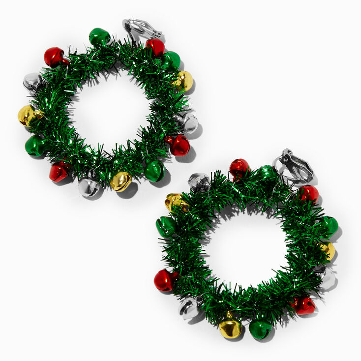 Green 2&quot; Wreath Clip-On Drop Earrings ,