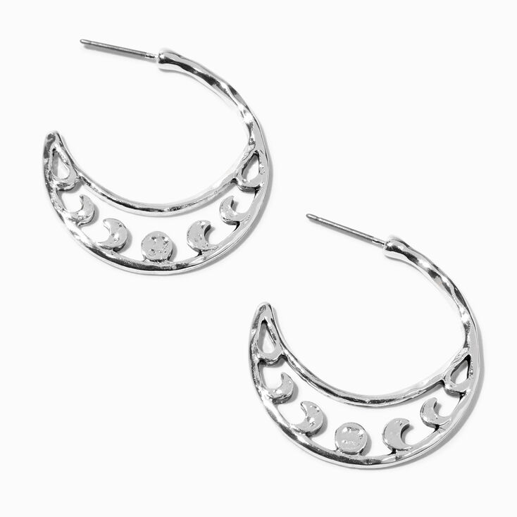 Silver Phases of the Moon Hoop Earrings,
