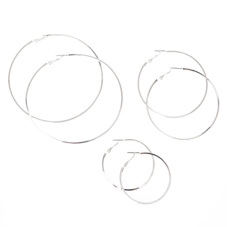 Graduated Square Edge Silver Hoop Earrings,