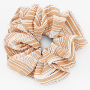 Tan &amp; White Striped Giant Hair Scrunchie,