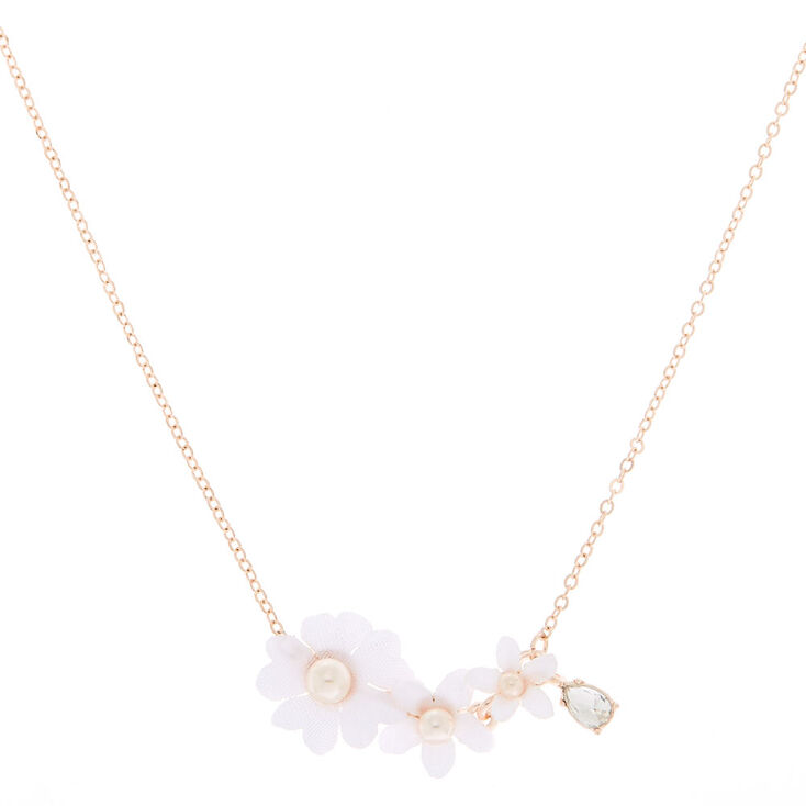 Rose Gold Floral Rhinestone & Pearl Pendant Necklace,