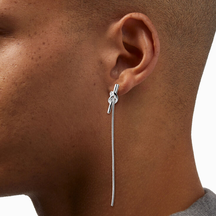 Silver-tone Tie 3&quot; Drop Earrings,