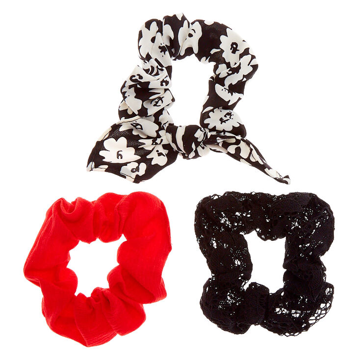 Classy Floral Lace Hair Scrunchies - Black, 3 Pack,