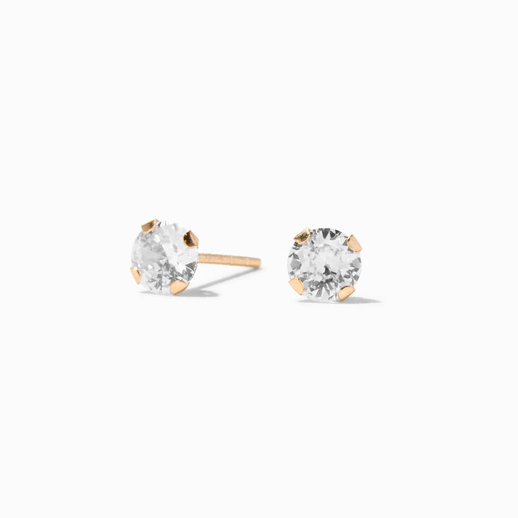 14K Gold Cubic Zirconia Round Stud Earrings - 4MM,