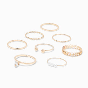 Gold Geometric Pearl Rings - 8 Pack,