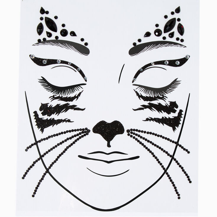 Black Cat Gemstone Face Stickers