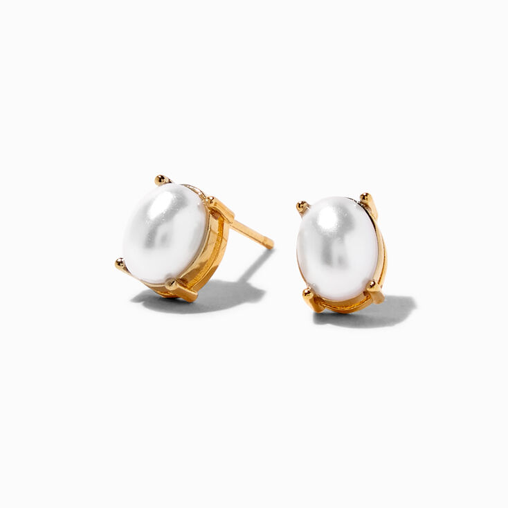 18K Gold Plated 8MM Pearl Oval Stud Earrings,