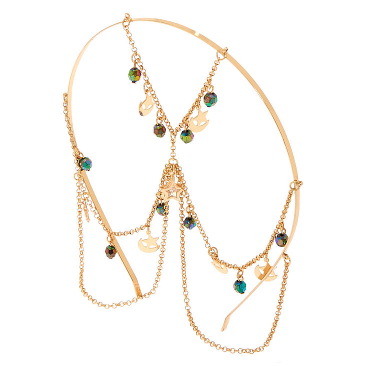Gold Beaded Star Back to Front Chain Headband,