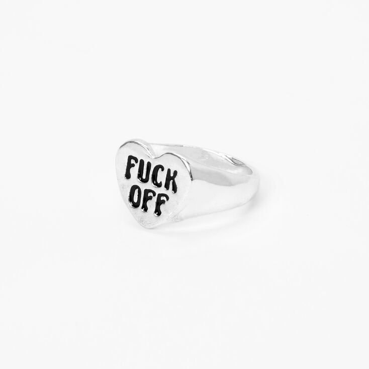 Silver Fuck Off Heart Ring,