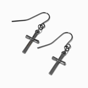 Hematite Mini 1&quot; Cross Drop Earrings,