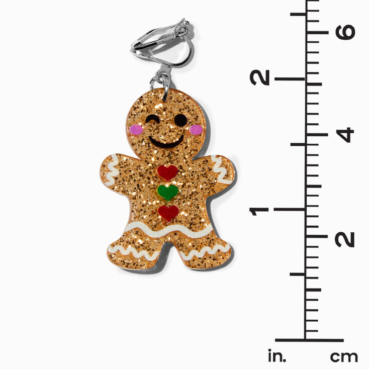Gingerbread Cookie Glittery Clip-On Drop Earrings,
