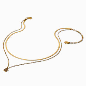 Gold-tone Stainless Steel Cubic Zirconia Initial Pendant Multi-Stand Necklace - M,
