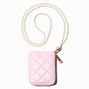 Pink Quilted Wallet with Pearl Lanyard,