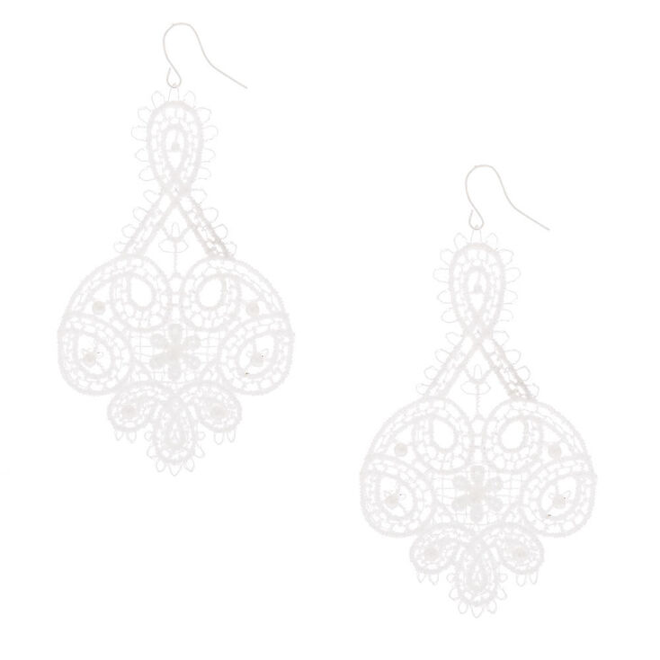 3" Crochet Floral Chandelier Drop Earrings - White,