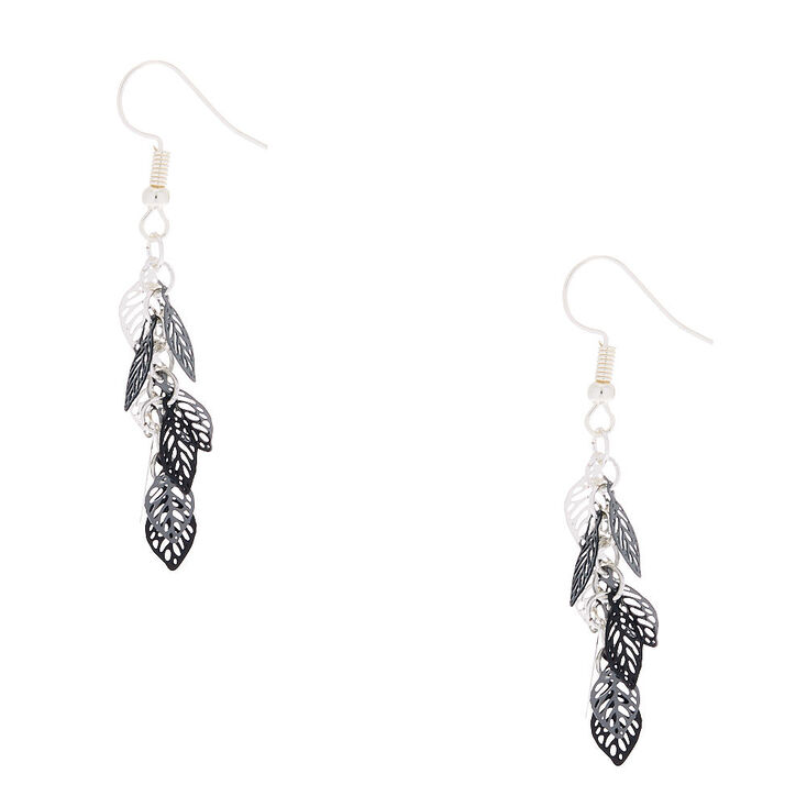 Silver 1.5" Mini Leaf Drop Earrings - Black,
