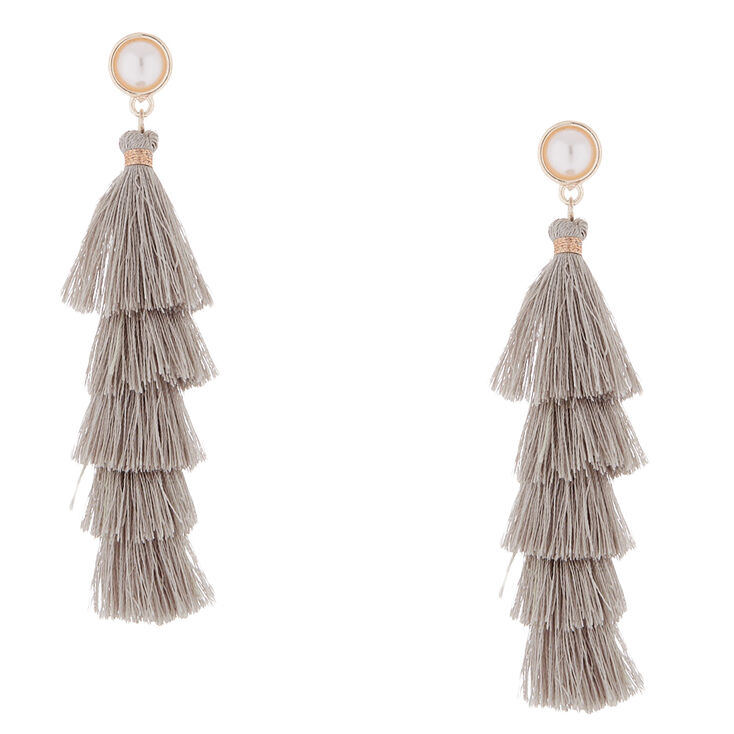 2.5" Tiered Tassel Drop Earrings - Gray,