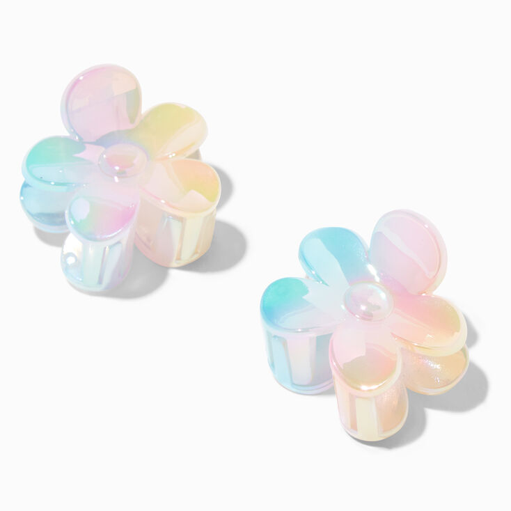 Pastel Iridescent Flower Hair Claws - 2 Pack,