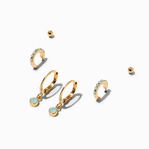 Gold-tone Aqua Stone Stackable Earrings - 3 Pack,