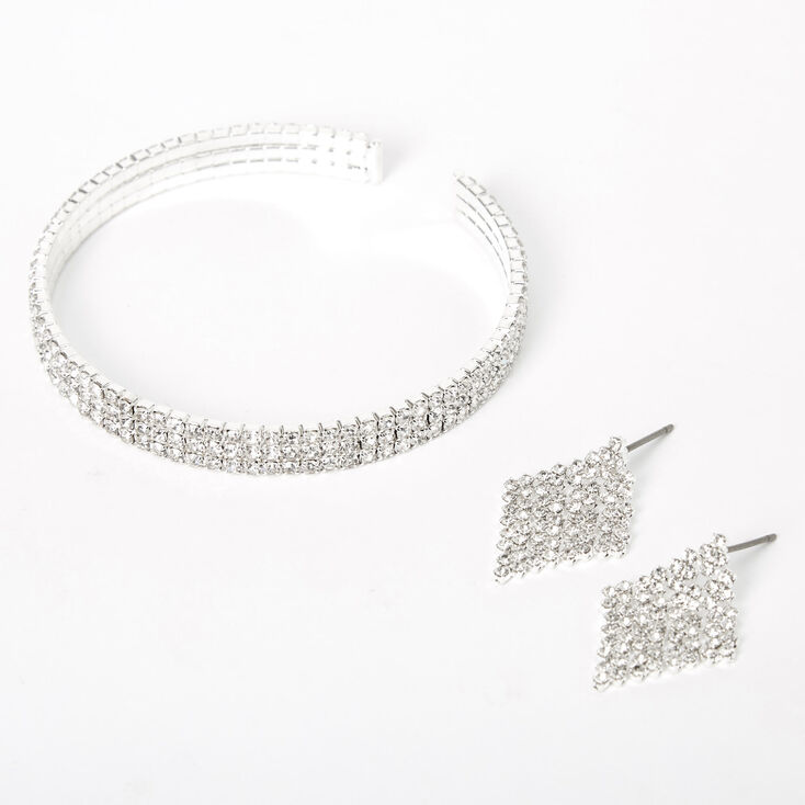 Silver Rhinestone Bracelet & Earrings Jewelry Set - 2 Pack,