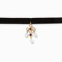 Gold Pearl Black Ribbon Choker Necklace,