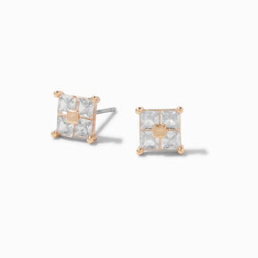 Gold-tone Cubic Zirconia 4MM Square Stud Earrings,