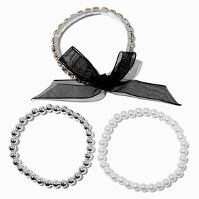 Crystal &amp; Pearl Mixed Stretch Bracelet Set - 3 Pack,