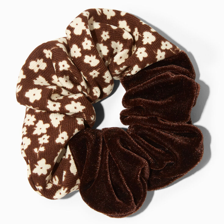 Medium Velvet Brown Daisy Hair Scrunchie,