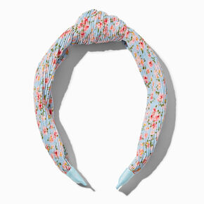 Pleated Blue Floral Knotted Headband,