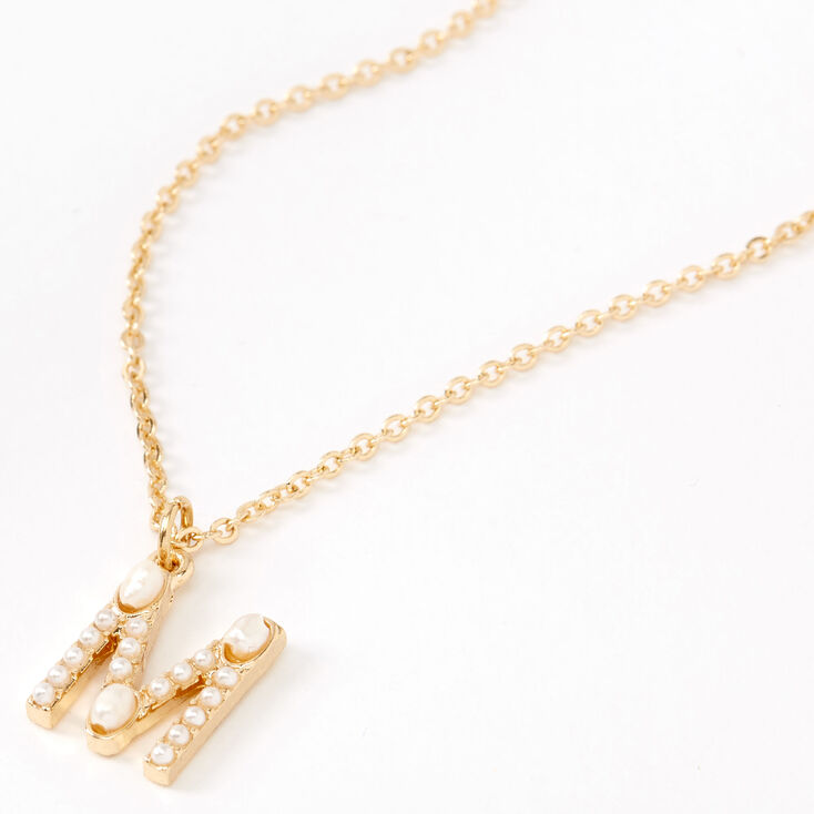 Gold Pearl Initial Pendant Necklace - M,