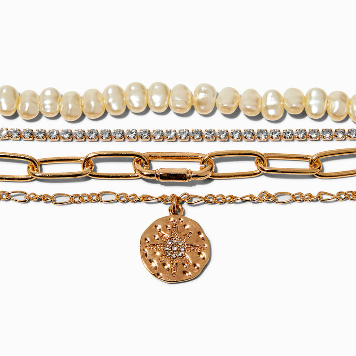 Gold-tone Pearl Layered Multi-Strand Bracelet,