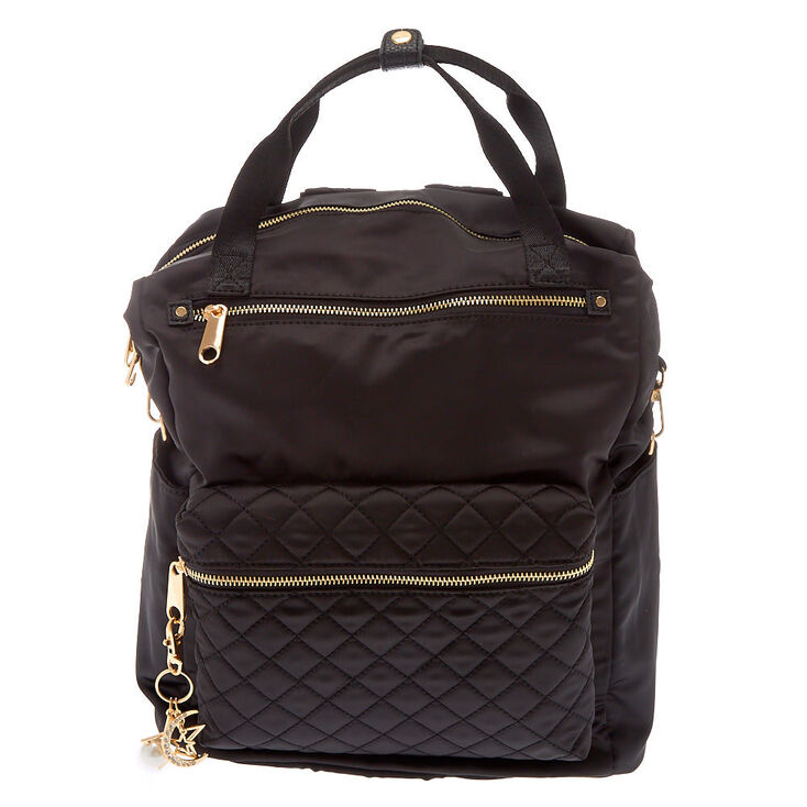 Quilted Double Handle Backpack - Black | Icing US