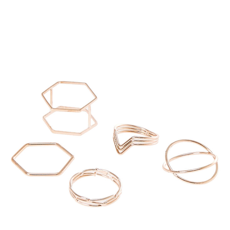 Multi Size Geometric Rose Gold Toned Ring Pack,