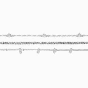 Silver-tone Stainless Steel Cubic Zirconia Bracelets - 3 Pack,