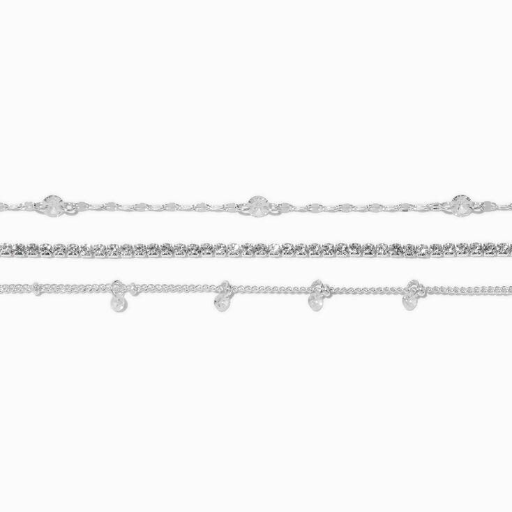 Silver-tone Stainless Steel Cubic Zirconia Bracelets - 3 Pack,