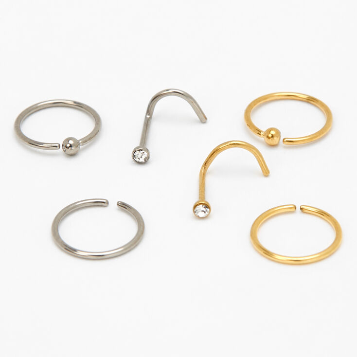 Mixed Metal Titanium 20G Nose Rings &amp; Studs - 6 Pack,