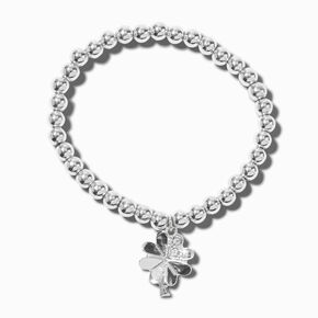 Silver-tone Crystal Clover Beaded Stretch Bracelet,