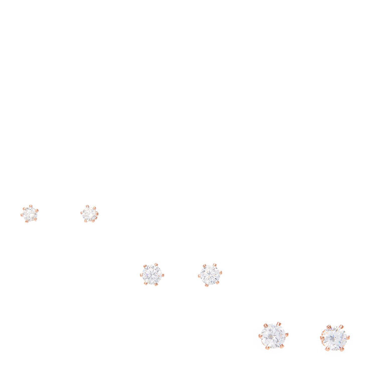 3 Pair Rose Gold Cubic Zirconia Gold Plated Earrings,