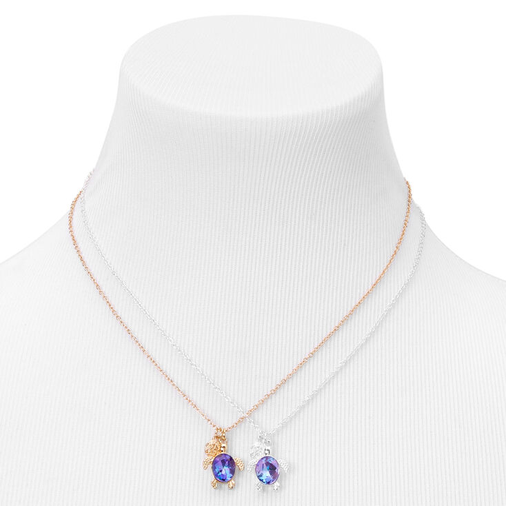 Mixed Metal Ombre Turtle Pendant Necklaces - 2 Pack,