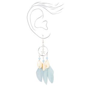 Turquoise Feather 5&quot; Butterfly Drop Earrings,
