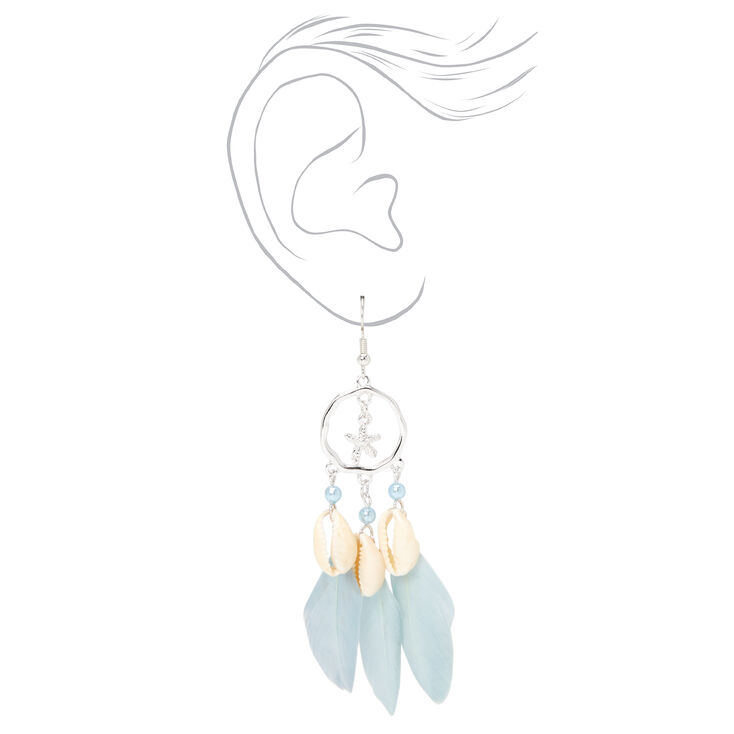Turquoise Feather 5&quot; Butterfly Drop Earrings,