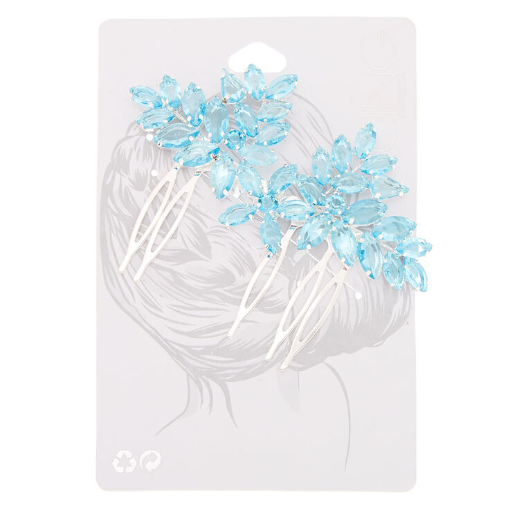 Rhinestone Flower Hair Comb - Blue,