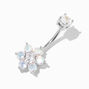 Silver 14G Iridescent Crystal Flower Belly Ring,